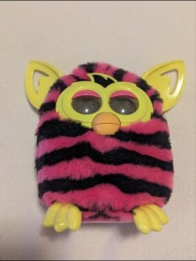 Hasbro 2012 Furby Pink and Black Striped Tiger Interactive Plush Toy Yellow Ears